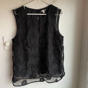 Halogen Black Floral Tank Top Size XL Flower